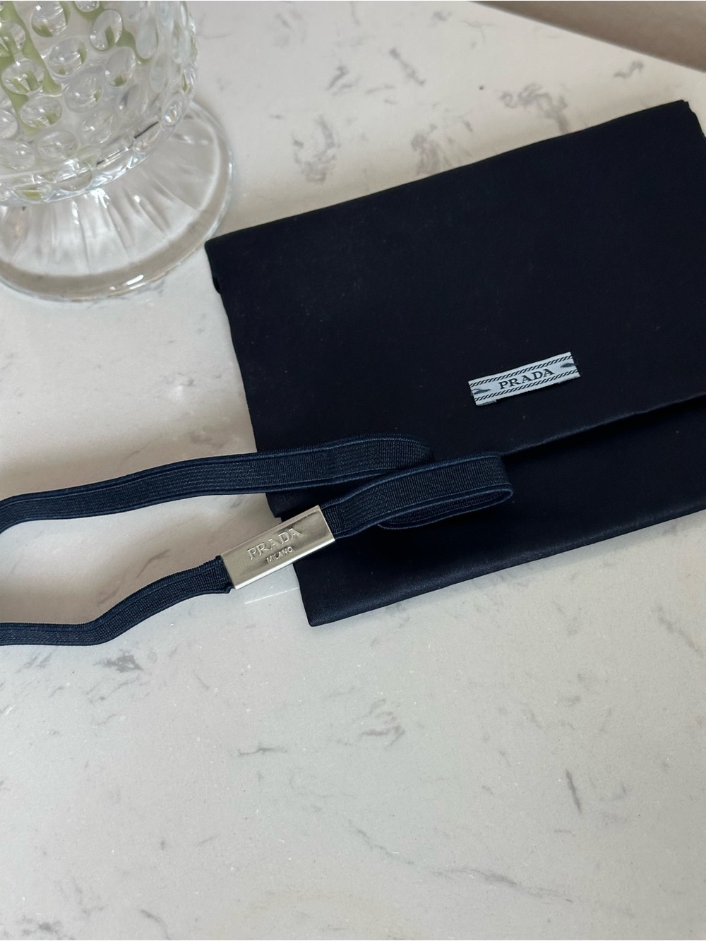 PRADA Navy Elastic Logo Headband (or choker) - Prada dusty included - Picture 2 of 4